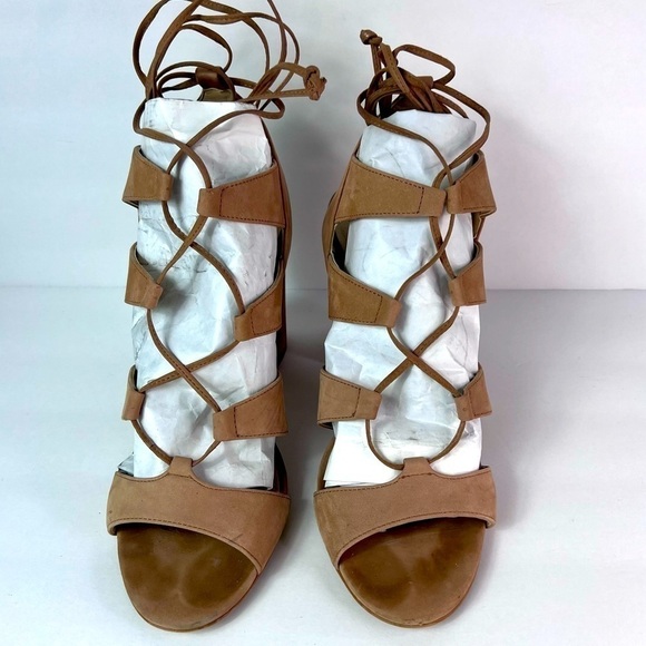 VINCE Camuto Winola Lace Up Block Heels, faux suede, tan beige taupe, size 9.5 - Picture 3 of 8